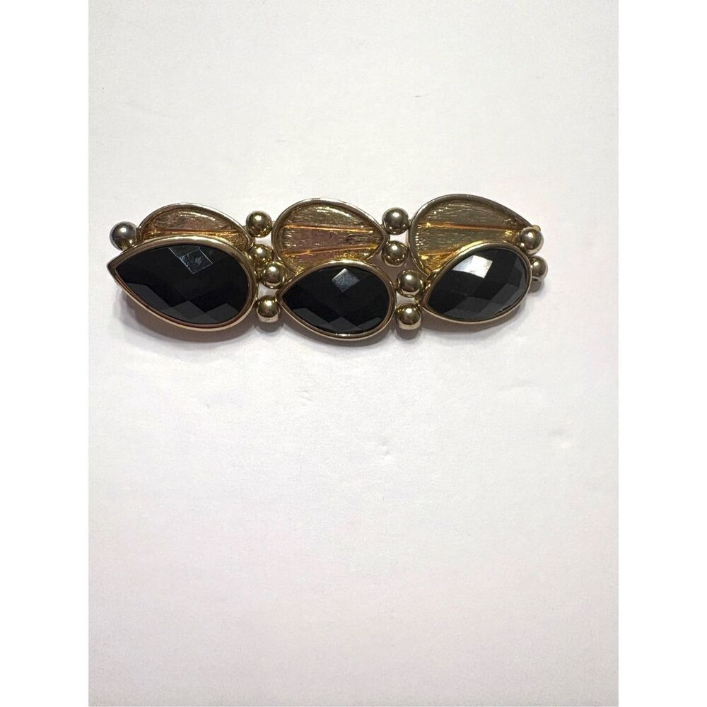 Vintage Women’s Black Gem and Gold Tone Stretch Bracelet Costume Jewelry